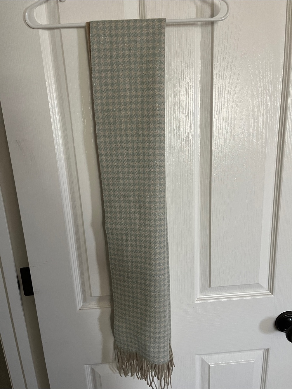 Soft Houndstooth Fringe Cashmere-Blend Scarf in Pale Sage by Talbots